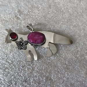 Silver 925 cashmere ruby Stone garnet Fox Pendant